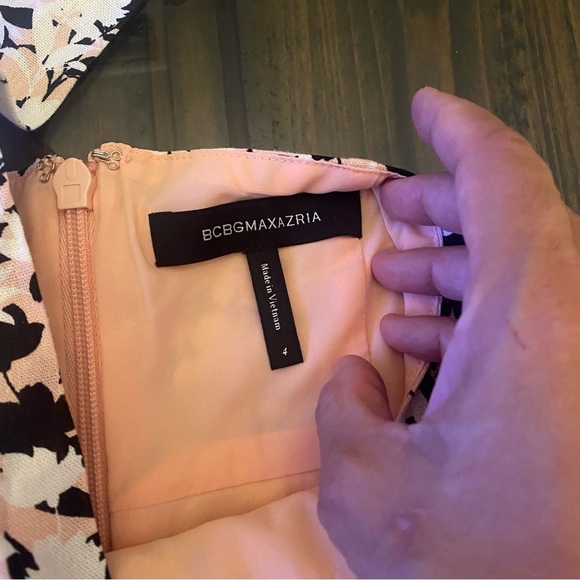 BCBGMaxAzria Linen Blend Pink Black Floral Crisscross Halter Dress - Picture 8 of 12